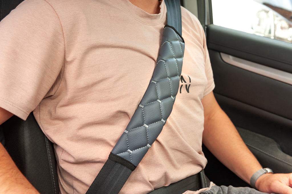 ECO seat belt cover (2 pcs, Gray with gray thread) - Reelken Auto