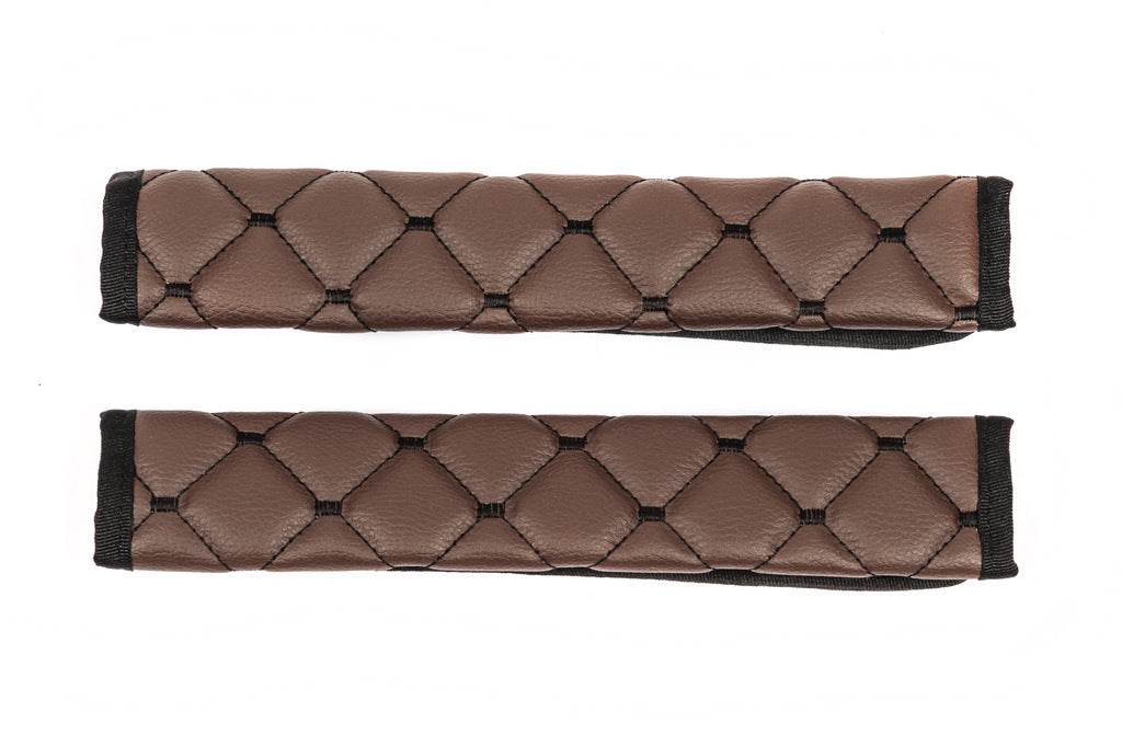 ECO seat belt cover (2 pcs, Brown with black thread) - Reelken Auto