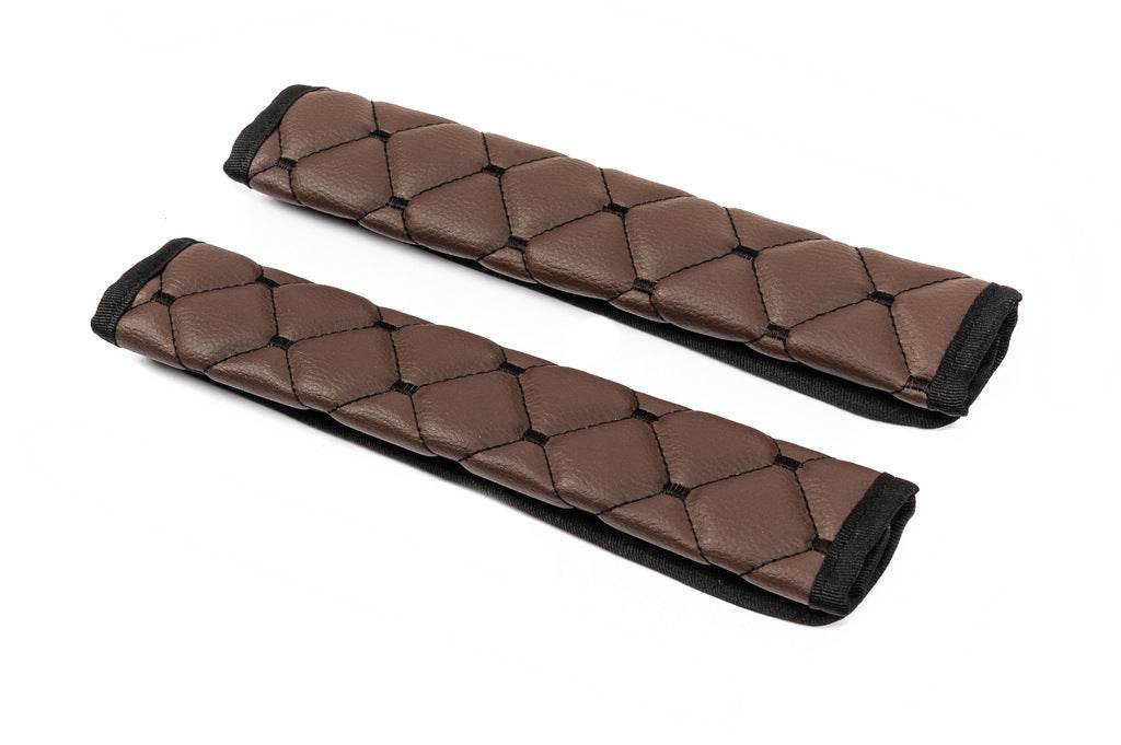 ECO seat belt cover (2 pcs, Brown with black thread) - Reelken Auto