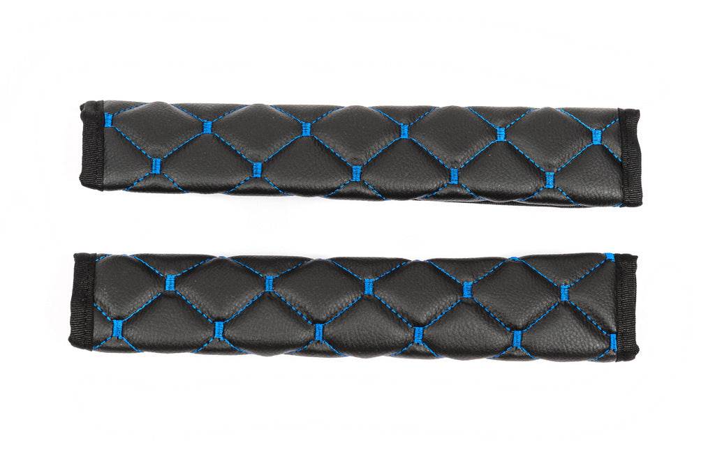 ECO seat belt cover (2 pcs, Black with blue thread) - Reelken Auto