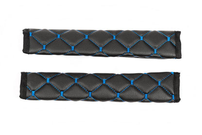 ECO seat belt cover (2 pcs, Black with blue thread) - Reelken Auto