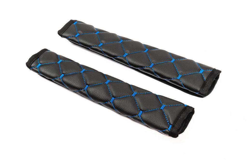 ECO seat belt cover (2 pcs, Black with blue thread) - Reelken Auto