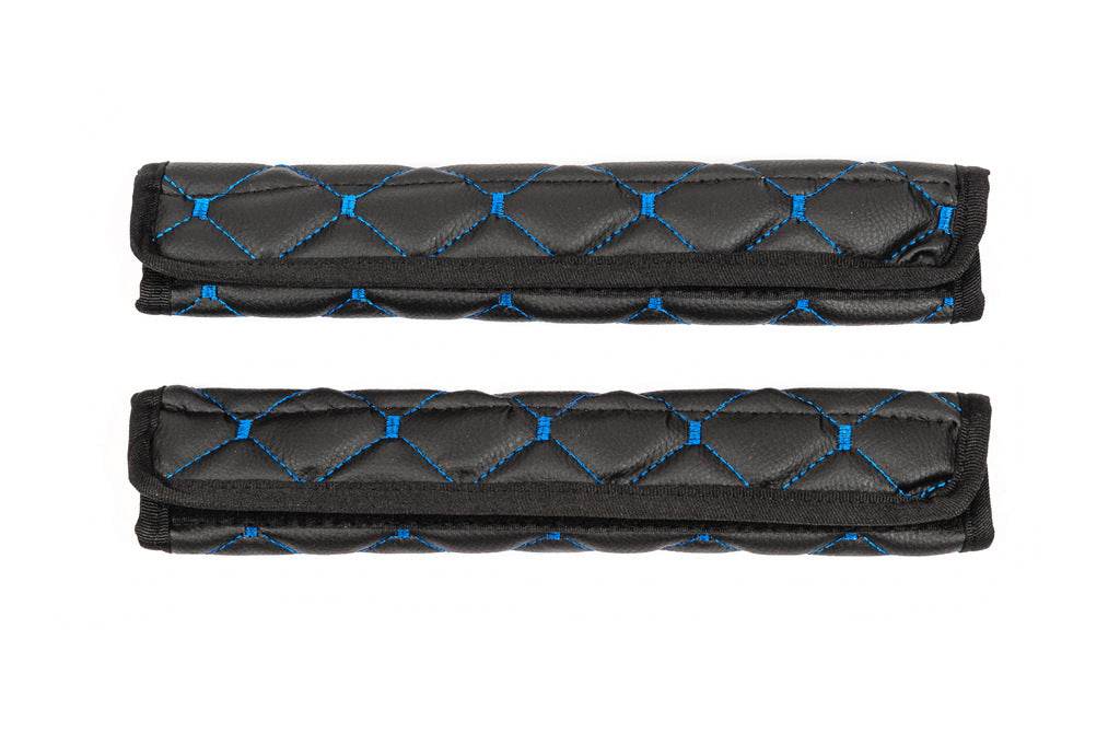 ECO seat belt cover (2 pcs, Black with blue thread) - Reelken Auto