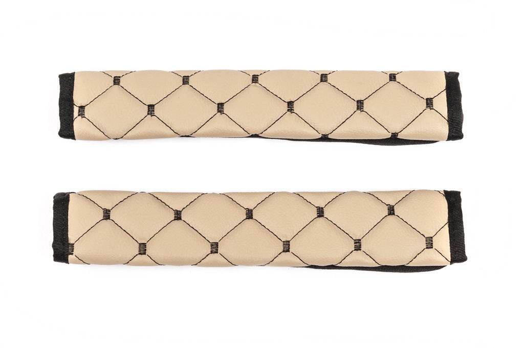 ECO seat belt cover (2 pcs, Beige with black thread) - Reelken Auto