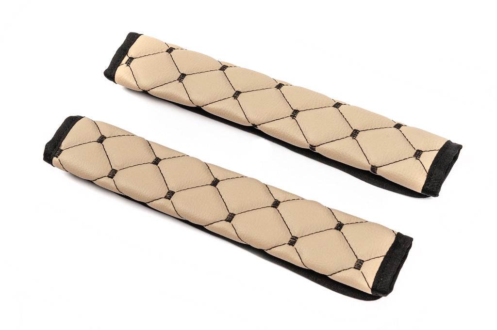 ECO seat belt cover (2 pcs, Beige with black thread) - Reelken Auto