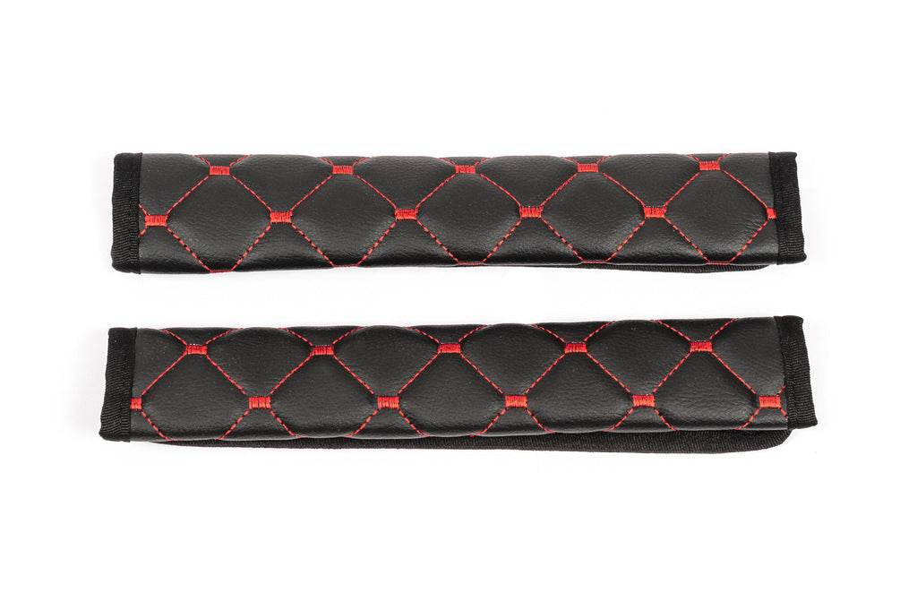 ECO seat belt cover (2 pcs, Black with red thread) - Reelken Auto
