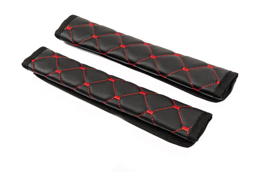 ECO seat belt cover (2 pcs, Black with red thread) - Reelken Auto