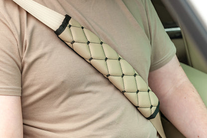Seat Belt Pads ECO (2 pcs, Beige with Black Stitching) - image 1