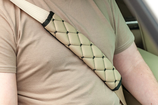 Seat Belt Pads ECO (2 pcs, Beige with Black Stitching) - image 1