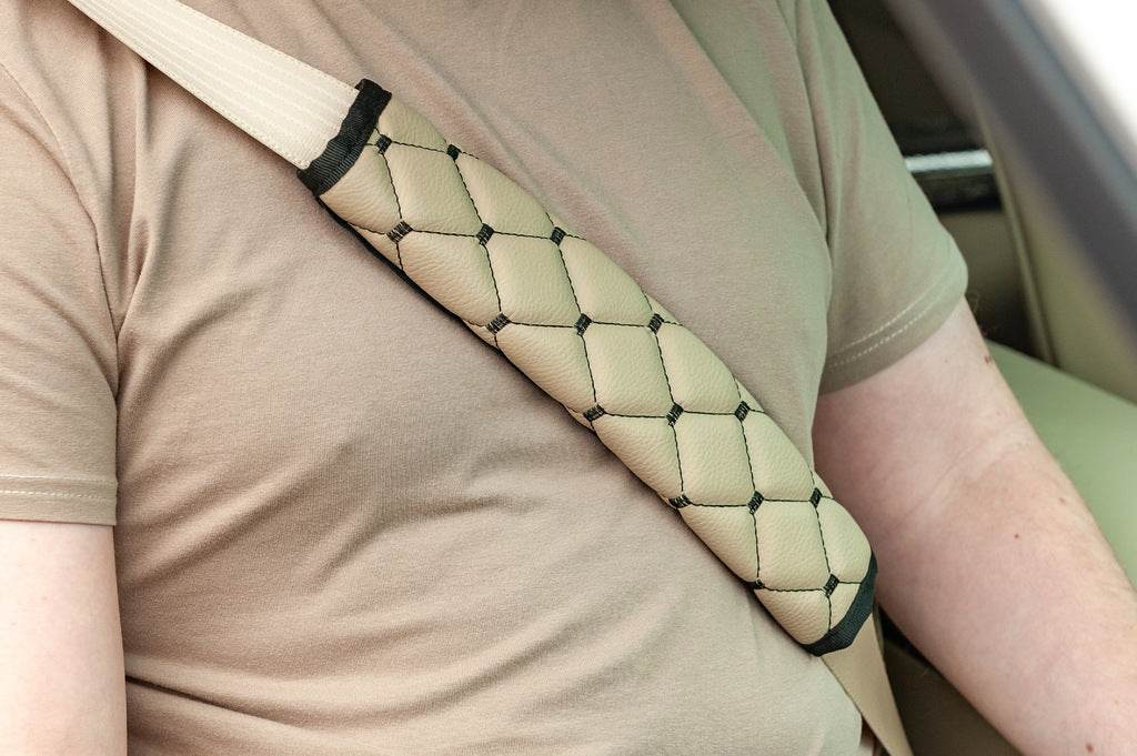 ECO seat belt cover (2 pcs, Beige with black thread) - Reelken Auto
