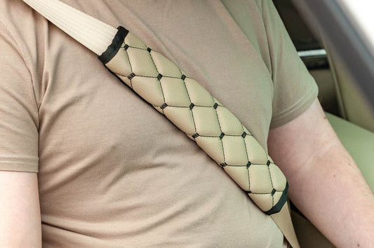 ECO seat belt cover (2 pcs, Beige with black thread) - Reelken Auto