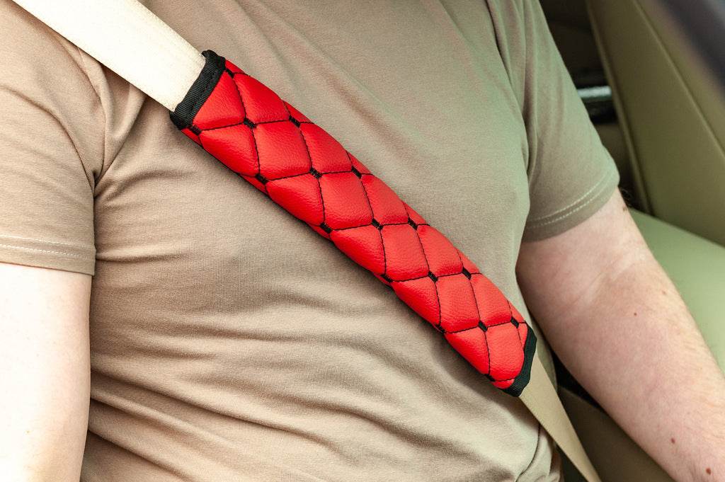 ECO seat belt cover (2 pcs, Red with black thread) - Reelken Auto