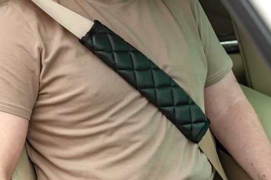 ECO seat belt cover (2 pcs, Black with black thread) - Reelken Auto
