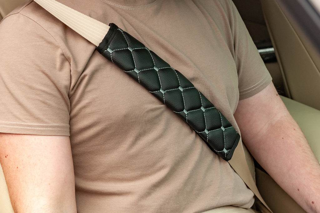 ECO seat belt cover (2 pcs, Black with gray thread) - Reelken Auto