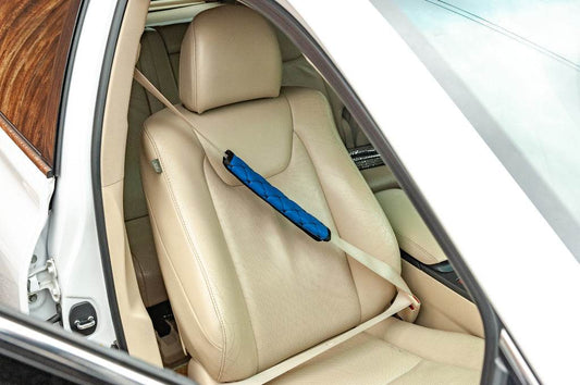 ECO seat belt cover (2 pcs, Blue with black thread) - Reelken Auto