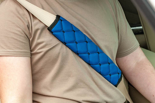 ECO seat belt cover (2 pcs, Blue with black thread) - Reelken Auto