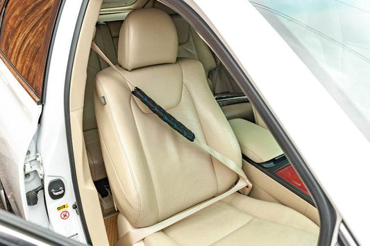 ECO seat belt cover (2 pcs, Black with blue thread) - Reelken Auto