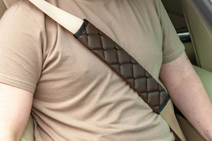 ECO seat belt cover (2 pcs, Brown with black thread) - Reelken Auto