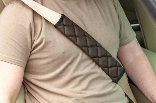 ECO seat belt cover (2 pcs, Brown with black thread) - Reelken Auto
