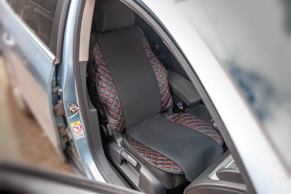 ECO seat cover and fabric (1 pc, Black with red thread + fabric) - Reelken Auto