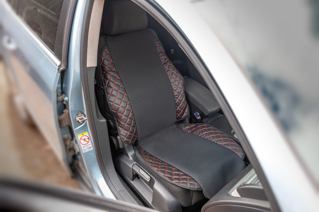 Car Seat Cover ECO and Fabric (1 pc, Black with Red Stitching + Fabric) - image 1