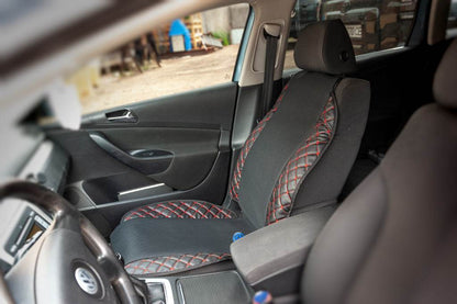 ECO seat cover and fabric (1 pc, Black with red thread + fabric) - Reelken Auto