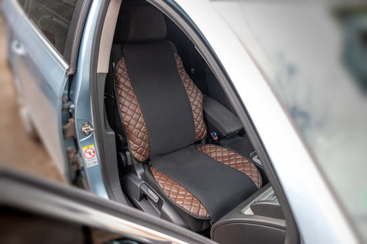 Car Seat Cover ECO and Fabric (1 pc, Brown with Black Stitching + Fabric) - image 1