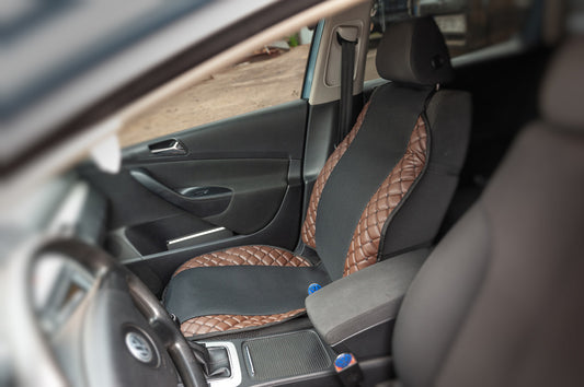 Car Seat Cover ECO and Fabric (1 pc, Brown with Black Stitching + Fabric) - image 2