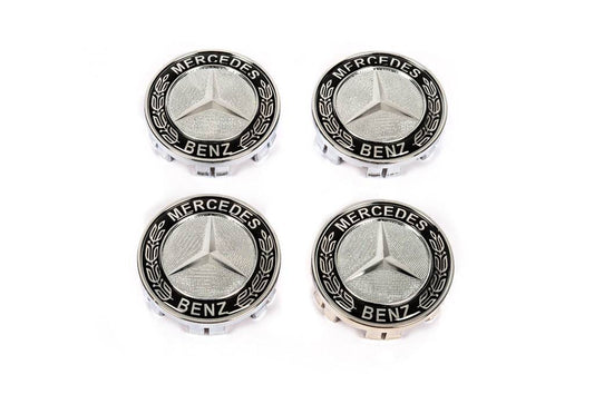 Wheel caps 71/75 mm without ring (4 pcs, black V2) for Mercedes - Reelken Auto