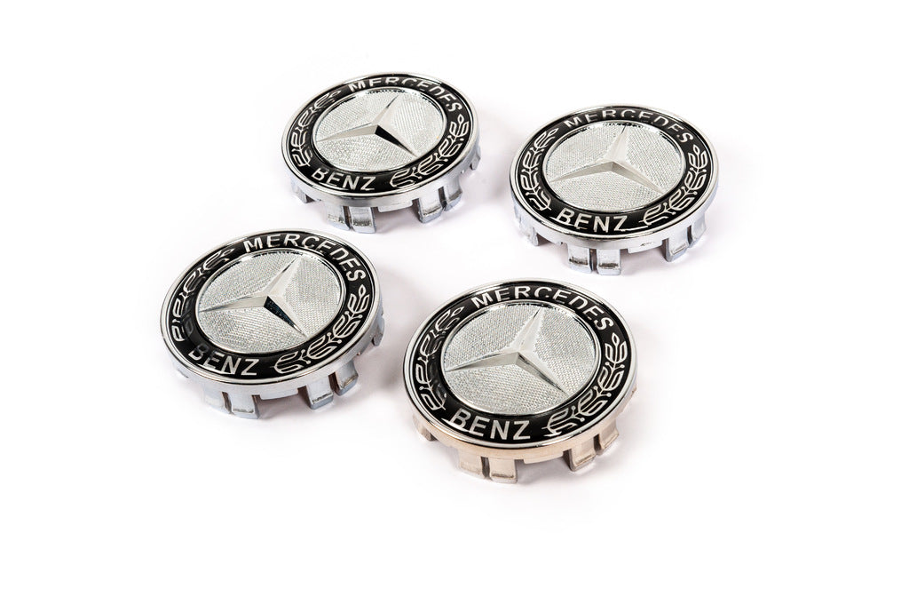 Wheel center caps 71/75 mm without ring (4 pcs, black V2) for Mercedes - image 1