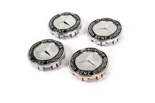 Wheel caps 71/75 mm without ring (4 pcs, black V2) for Mercedes - Reelken Auto