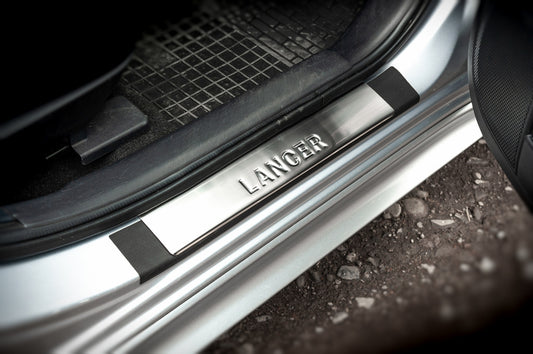 Door Sill Protectors Stainless Steel Omsa 4 pcs for Mitsubishi Lancer X 2008- - image 2