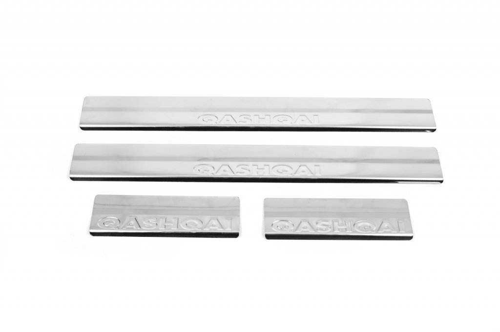 Threshold pads (Carmos V2, 4 pcs., stainless steel) for Nissan Qashqai 2007-2010 - Reelken Auto