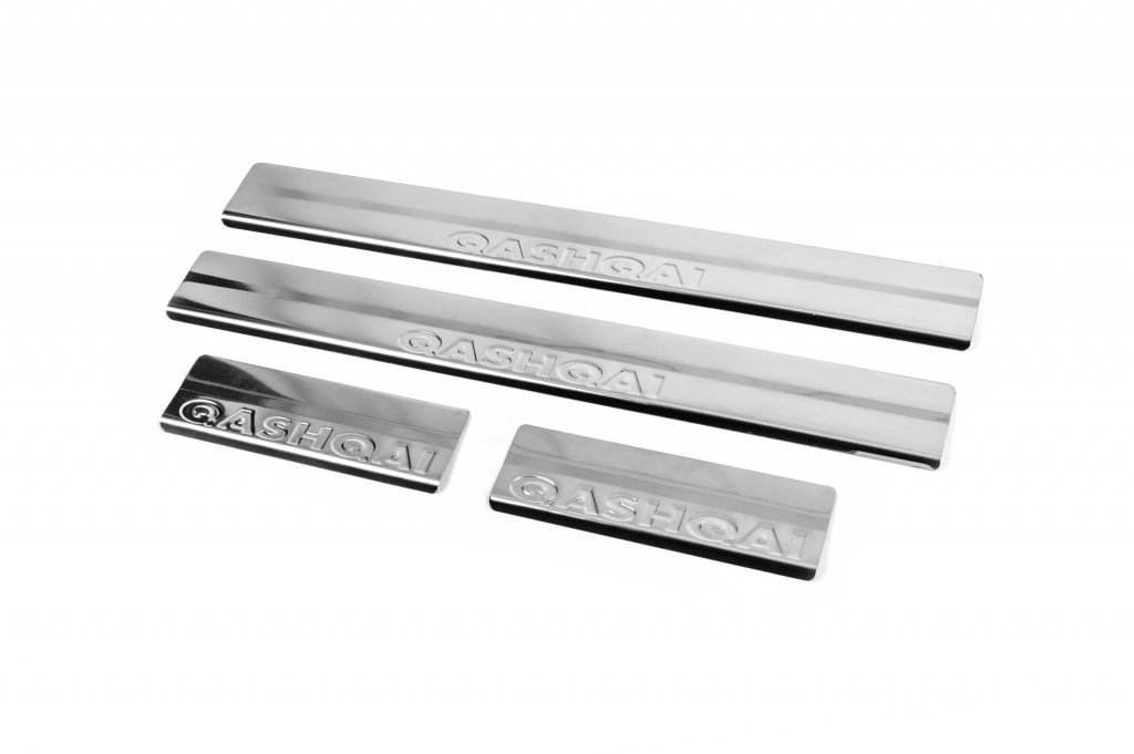 Threshold pads (Carmos V2, 4 pcs., stainless steel) for Nissan Qashqai 2014-2021 - Reelken Auto