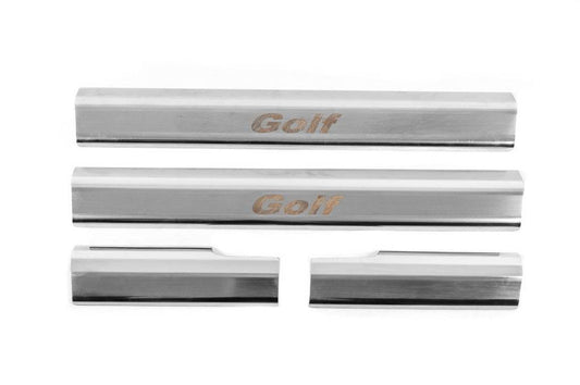 Linings on the inner thresholds of Carmos (4 pcs., stainless steel) for Volkswagen Golf 6 - Reelken Auto