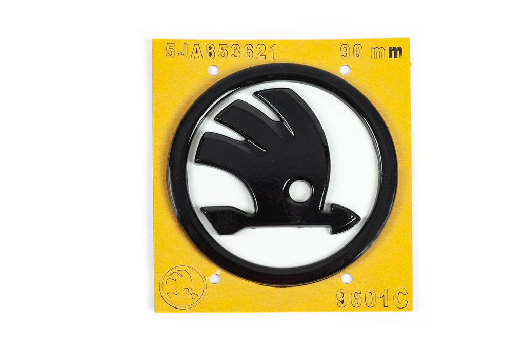 Emblem white 5JA853621 (89 mm) for Skoda - Reelken Auto
