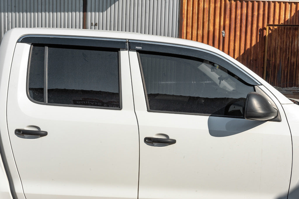 Window deflectors with chrome trim (4 pcs, Niken) for Volkswagen Amarok 2010-2022 - image 1