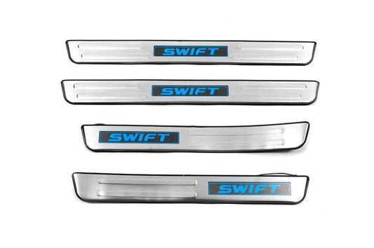 Door sills Libao LED (4 pcs, stainless steel) for Suzuki Swift 2010-2017 - Reelken Auto