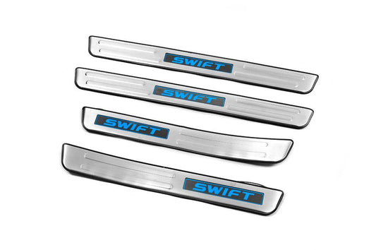 Door sills Libao LED (4 pcs, stainless steel) for Suzuki Swift 2010-2017 - Reelken Auto