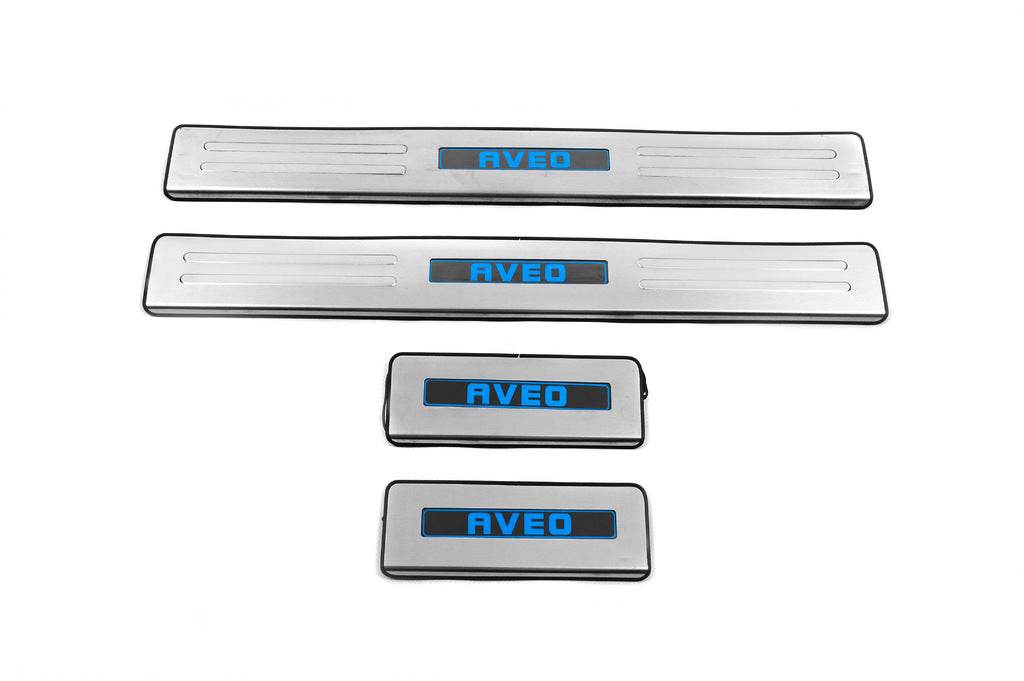 Door sills Libao (4 pcs., stainless steel) for Chevrolet Aveo T300 2011-2020 - Reelken Auto