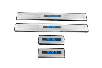 Door sills Libao (4 pcs., stainless steel) for Chevrolet Aveo T300 2011-2020 - Reelken Auto