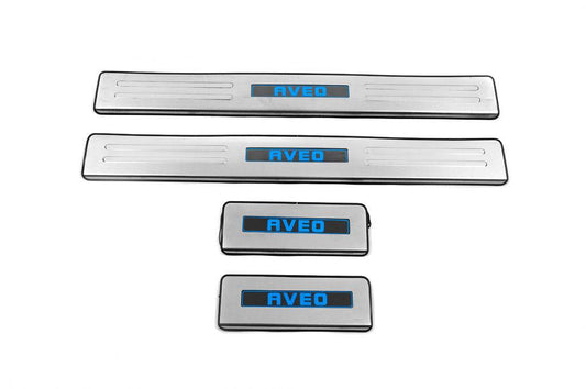 Door sills Libao (4 pcs., stainless steel) for Chevrolet Aveo T300 2011-2020 - Reelken Auto