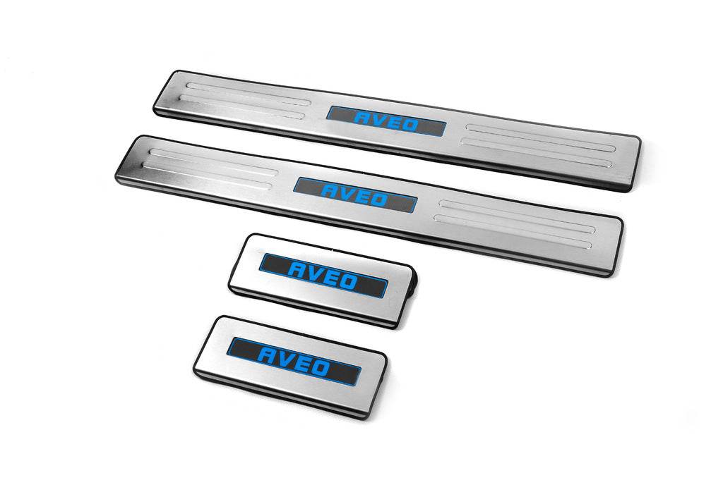 Door sills Libao (4 pcs., stainless steel) for Chevrolet Aveo T300 2011-2020 - Reelken Auto