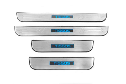 Door sills Libao LED (4 pcs, stainless steel) for Chery Tiggo 5 - Reelken Auto