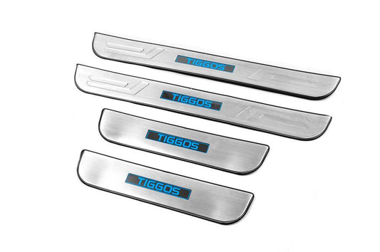 Door sills Libao LED (4 pcs, stainless steel) for Chery Tiggo 5 - Reelken Auto