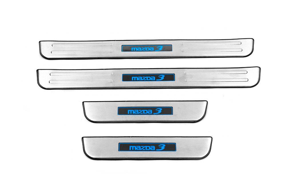 Door sills Libao LED (4 pcs, stainless steel) for Mazda 3 2009-2013 - Reelken Auto