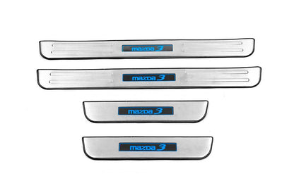 Door sills Libao LED (4 pcs, stainless steel) for Mazda 3 2009-2013 - Reelken Auto