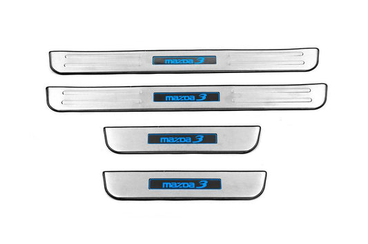 Door sills Libao LED (4 pcs, stainless steel) for Mazda 3 2009-2013 - Reelken Auto