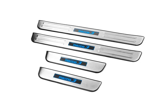Door sills Libao LED (4 pcs, stainless steel) for Mazda 3 2009-2013 - Reelken Auto
