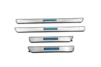 Door sills Libao (4 pcs, stainless steel) for Skoda Superb 2009-2015 - Reelken Auto